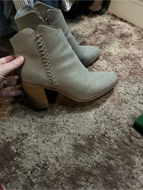 MIA Taupe Ankle Booties with Stacked Wood Heel